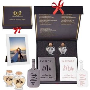 🔵 Chelmon Mr and Mrs Luggage Tags-Passport Holder Gift Set